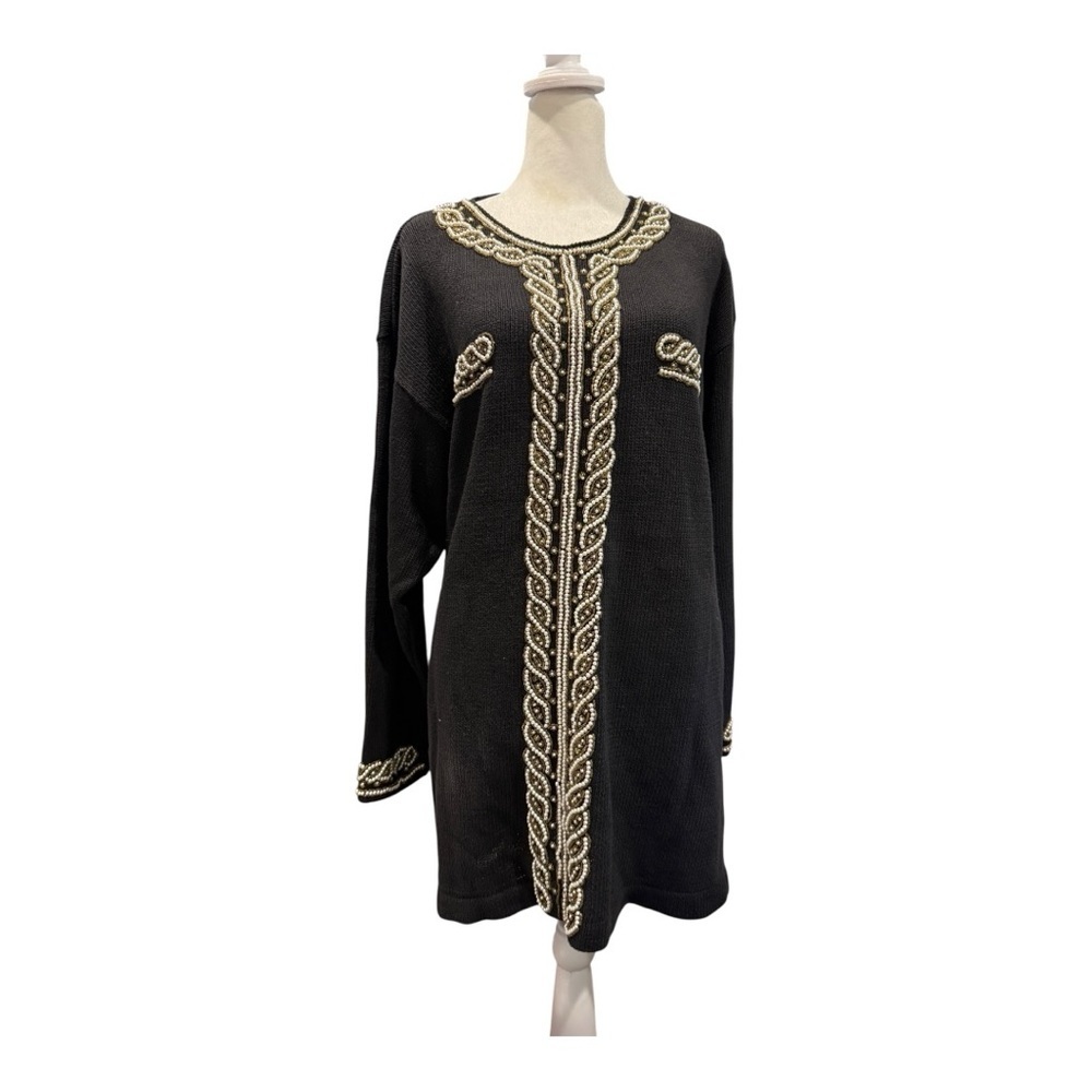 Victoria Harbour Black & Gold Embroidered Tunic Dress Size L - Vintage Style